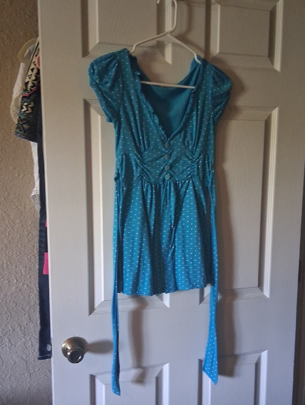 Rue21 Teal Blue Polka Dot V-Neck Tie-Waist Tunic
